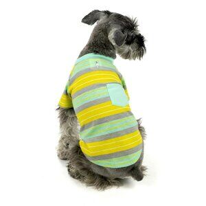 Mint and yellow stripe henley pocket tee dog size S, NWT